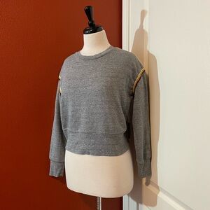 Madewell Women’s‎ One Mile Wear Gray Embroidered Trim Crop Shrunken Fit Sweater